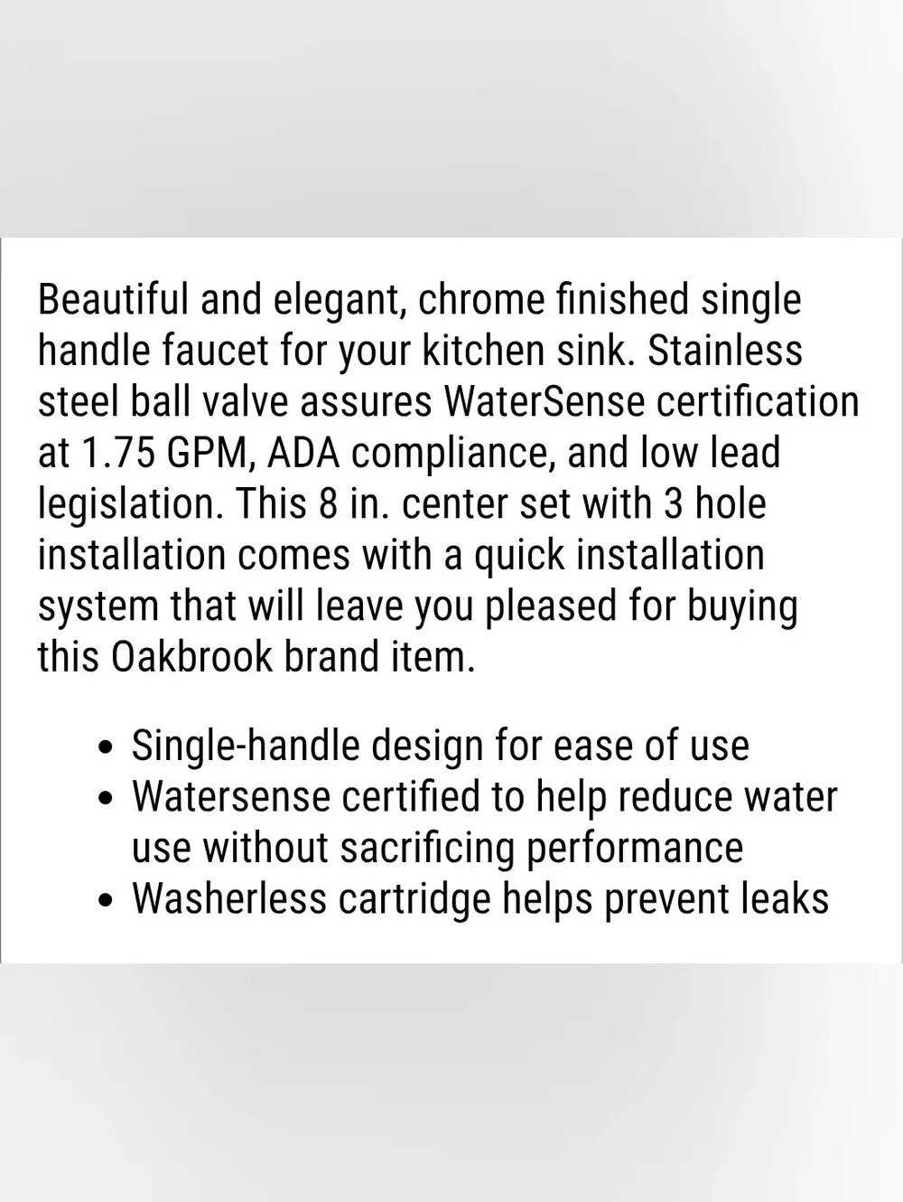 Oakbrook Collection 67896W-2001 Essentials One Handle Chrome Kitchen Faucet